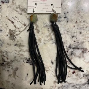 Black fringe with turquoise earrings